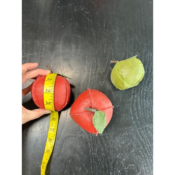Filler Bowl Decor Apples- Set of 3- Red Green- painted fabric- Stems- Vintage - Picture 5 of 6